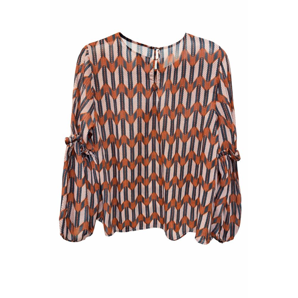 Wrangler Retro Blouse Womens Large Orange Southwestern Boho Ruffle Sleeve Top